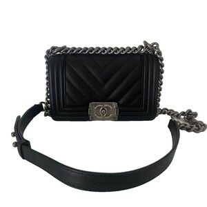 New Chanel Boy Mini Caviar Leather Crossbody Bag